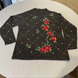 BP design vintage beaded Christmas poinsettia sweater size XL